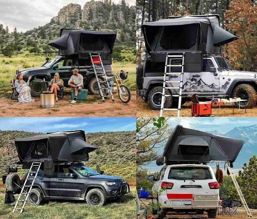 ABS Hard Shell Roof Top Tent Fold Out Roof Top Tent Sleeps 3/4 Person Roof Top Tents for Car, SUV, Pickup Truck | iKamping S XL