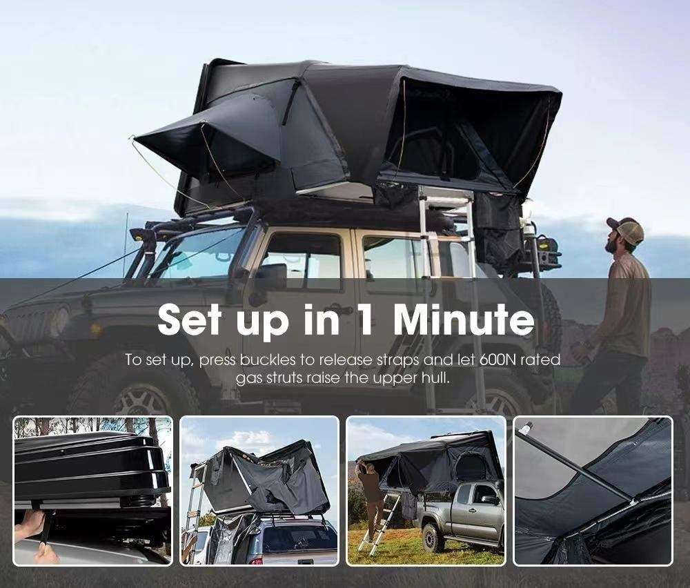 ABS Hard Shell Roof Top Tent Fold Out Roof Top Tent Sleeps 3/4 Person Roof Top Tents for Car, SUV, Pickup Truck | iKamping S XL