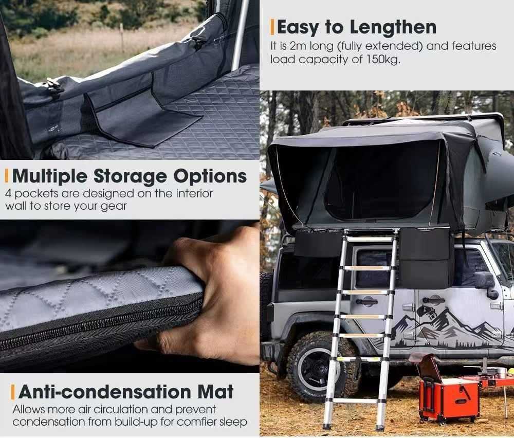 ABS Hard Shell Roof Top Tent Fold Out Roof Top Tent Sleeps 3/4 Person Roof Top Tents for Car, SUV, Pickup Truck | iKamping S XL