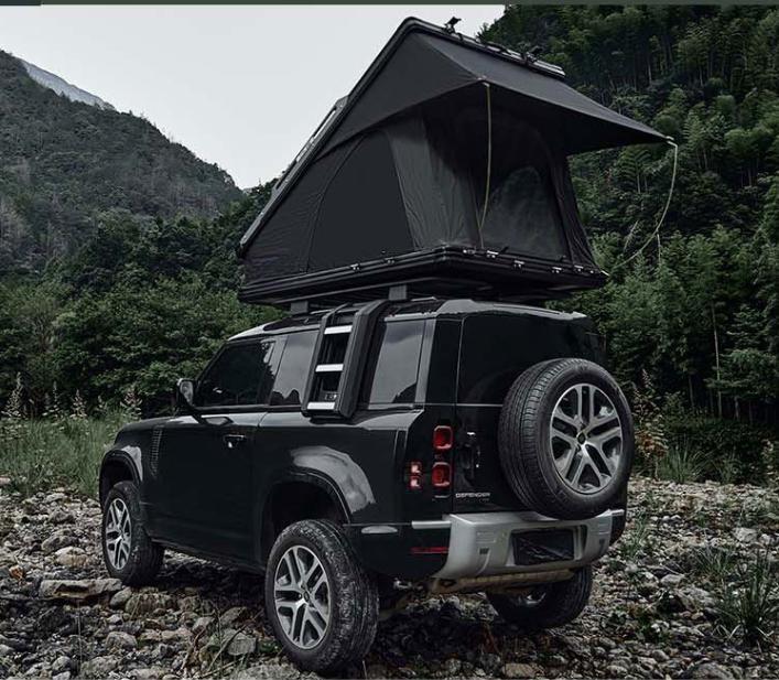 Black Clam Shell Roof Top Tent Sleeps 2 Person Aluminum Rooftop Tent with Accessory Channels for Bike, Skis, Surf Boards, Snowboard, Kayak | iKamping Y2