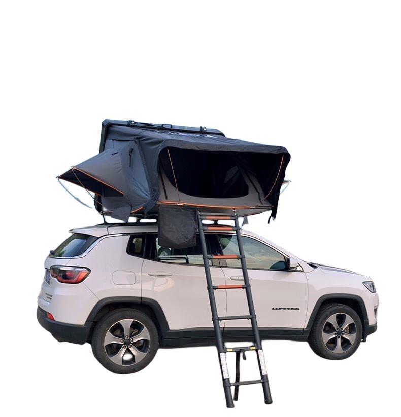 Aluminum Hard Shell Roof Top Tent Fold Out Rooftop Tent Sleeps 2/3 Man Overland Tent with Roof Bars for Bikes and More | iKamping S Overland