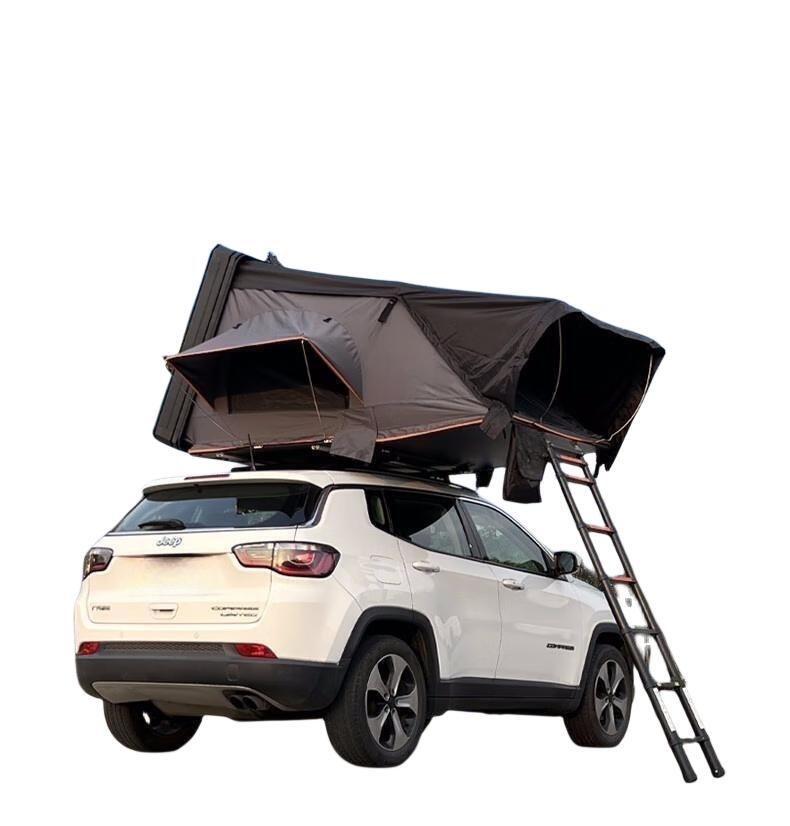 Aluminum Hard Shell Roof Top Tent Fold Out Rooftop Tent Sleeps 2/3 Man Overland Tent with Roof Bars for Bikes and More | iKamping S Overland